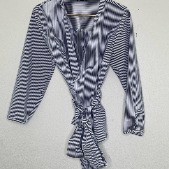 J Crew blouse striped cotton medium wrap top style# H7016 - Picture 2 of 5